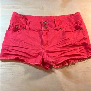 Refuge Pink Jean Shorts with a fringe hem,
 Sz 8